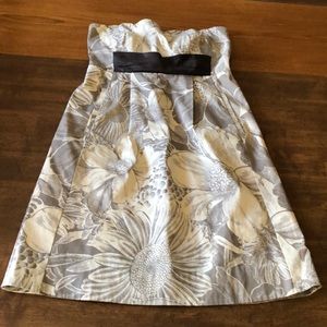 Strapless brown & tan floral print dress